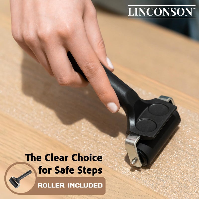 linconson Clear Slip Resistant Stairs Tread Grip Tape | 4â€ x 32â€ | Anti Slip Strips-PVC Free (15 Pack) | Easy Install Roller Included - Image 4